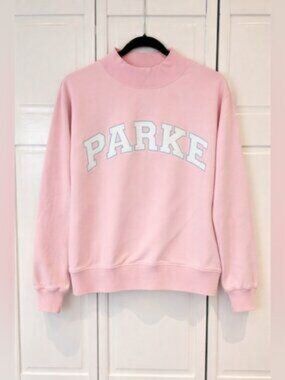 PARKE Pink Letter Mock Neck Casual Pullover Sweatshirt